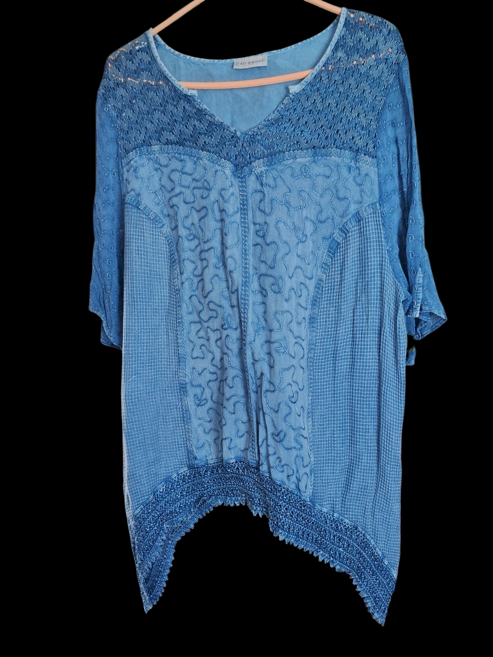Light Blue Embroidered Boho Top - Catherines